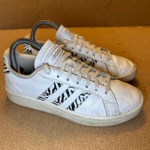 Adidas Grand Court Zebra Print White Leather Sneakers GZ0150 Womens 7.5